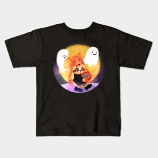 trick or threat tiger sloth and pumpkin Kids T-Shirt